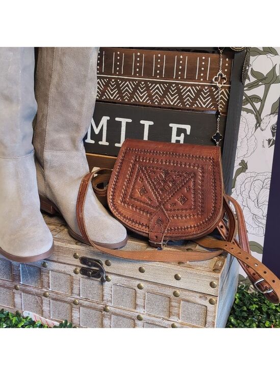 Handbags - Tooled Mini Leather Vintage Buckled Saddle Bag